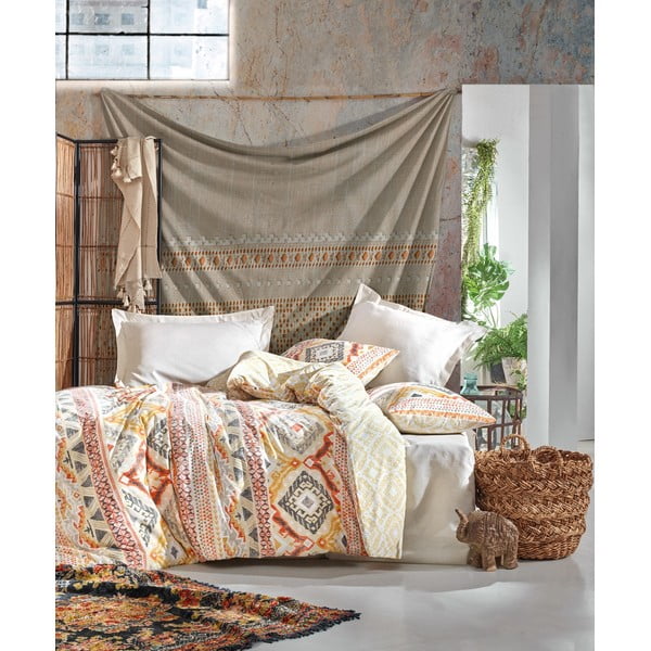 Lenjerie de pat din bumbac cu cearșaf Cotton Box Jamila, 200 x 220 cm