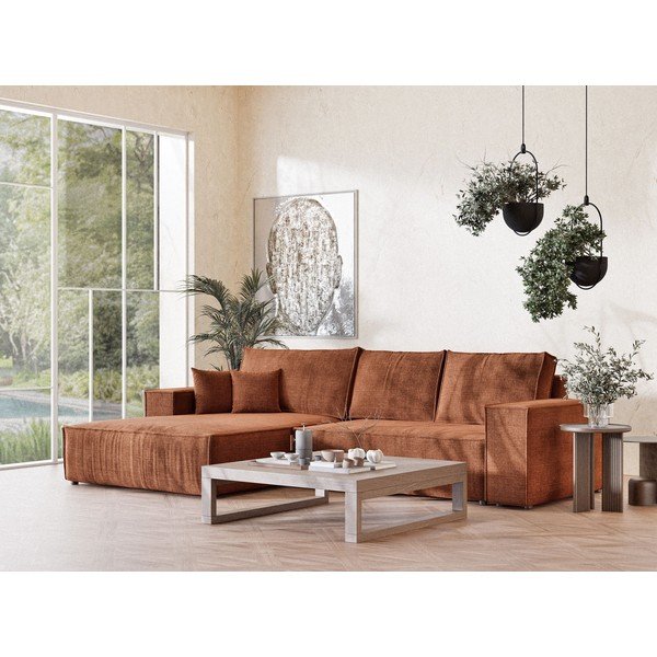 Colțar arămiu extensibil/cu spațiu de depozitare cu tapițerie din chenille (cu colț pe partea stângă/cu șezlong) Maze – Maison de Rêve-image-1