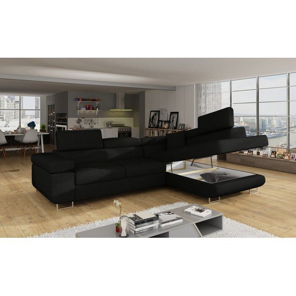 Colțar negru extensibil/cu spațiu de depozitare (cu colț pe partea dreaptă/în formă de ”L”) Anton – ELTAP-image-4