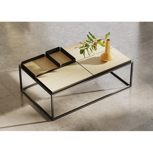 Măsuță de cafea negru-natural  cu blat cu aspect de lemn de stejar 75x120 cm Douro – TemaHome-image-4