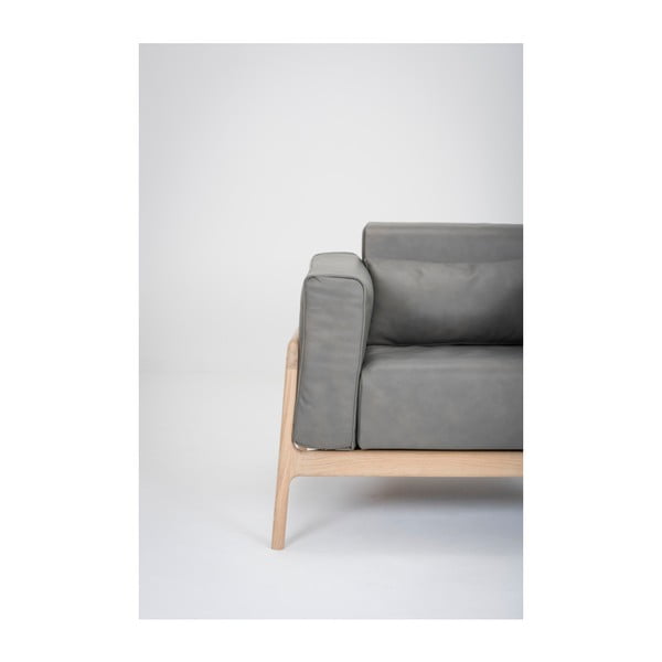 Fotoliu din piele bovină cu structură din lemn masiv de stejar Gazzda Fawn, gri închis-image-2