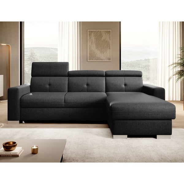 Colțar negru extensibil/cu spațiu de depozitare (cu colț pe partea dreaptă/cu șezlong) Fresia – ELTAP-image-1