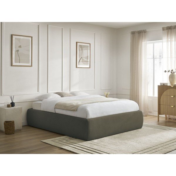 Pat matrimonial verde închis tapițat cu spațiu de depozitare/fără tăblie cu somieră 180x200 cm Inera – Bobochic Paris-image-1