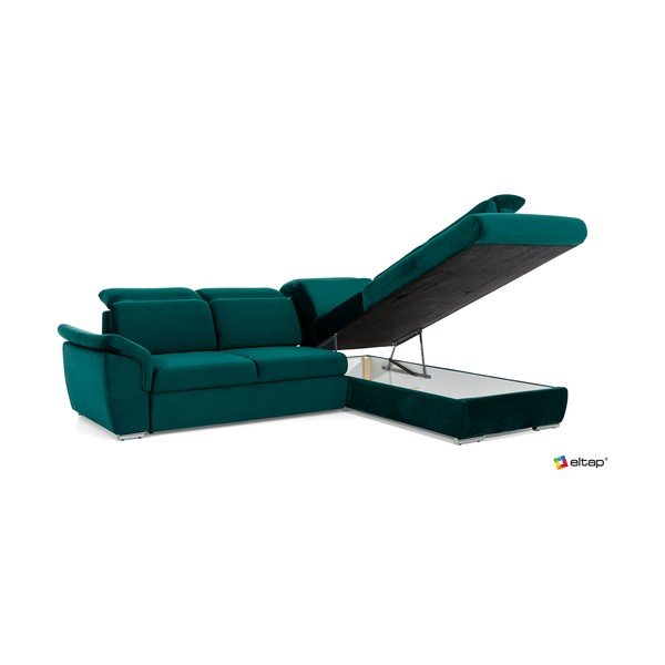 Colțar verde extensibil/cu spațiu de depozitare cu tapițerie din catifea (cu colț pe partea stângă/în formă de ”L”) Loreto – ELTAP-image-3