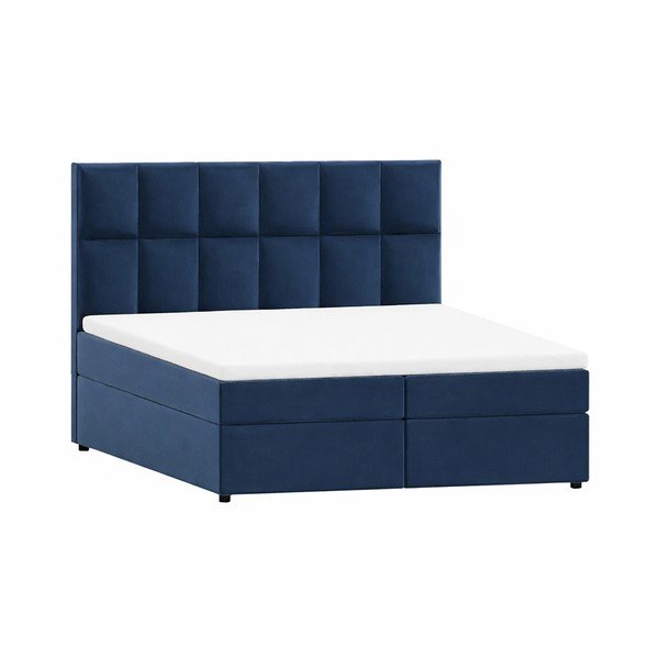 Pat boxspring albastru închis cu spațiu de depozitare 180x200 cm Flip – Ropez
