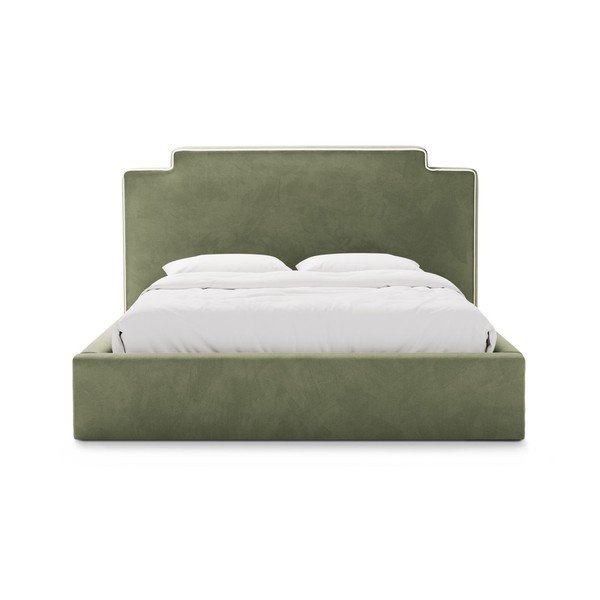 Pat matrimonial verde tapițat cu spațiu de depozitare cu somieră 180x200 cm Princess – Micadoni -image-3