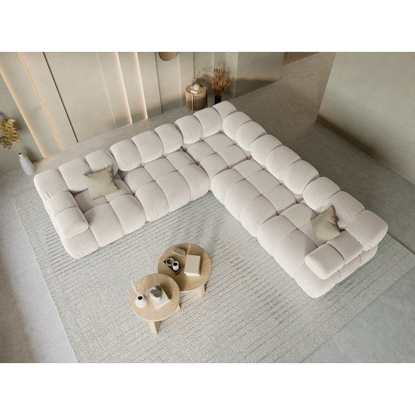 Colțar modular crem cu tapițerie din catifea – Micadoni -image-1
