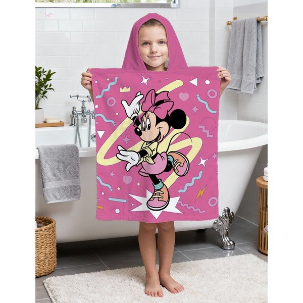 Poncho pentru copii roz pentru 3-8 ani din bumbac Minnie "Sparkle" – Jerry Fabrics-image-1