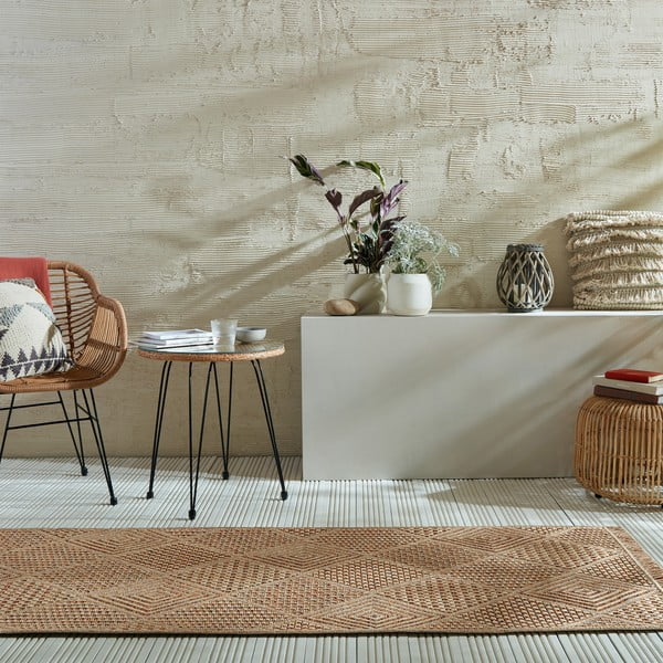 Covor tip traversă de exterior în culoare naturală 80x230 cm Nora Diamond – Flair Rugs-image-1