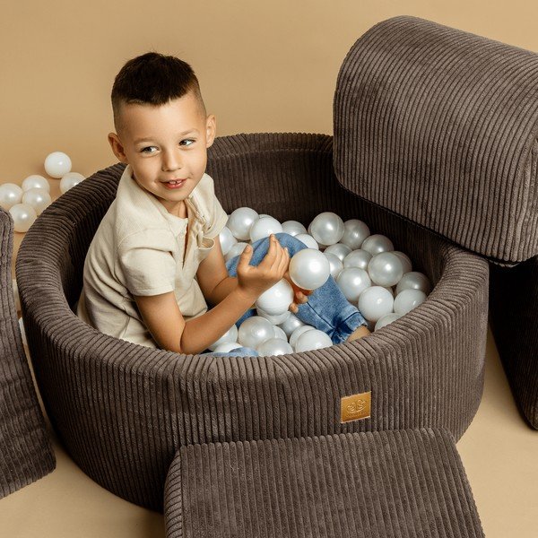 Piscină cu bile roz din catifea reiată ø 90x30 cm Montessori – Meowbaby-image-2