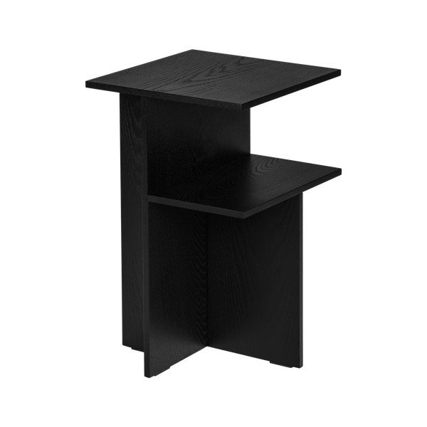 Noptieră neagră cu rafturi cu aspect de lemn de stejar Atik – noo.ma-image-2