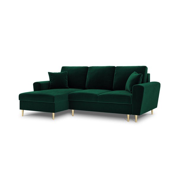 Colțar verde extensibil, cu spațiu de depozitare cu tapițerie din catifea (cu colț pe partea stângă, cu șezlong) Kyoto – Cosmopolitan Design-image-4