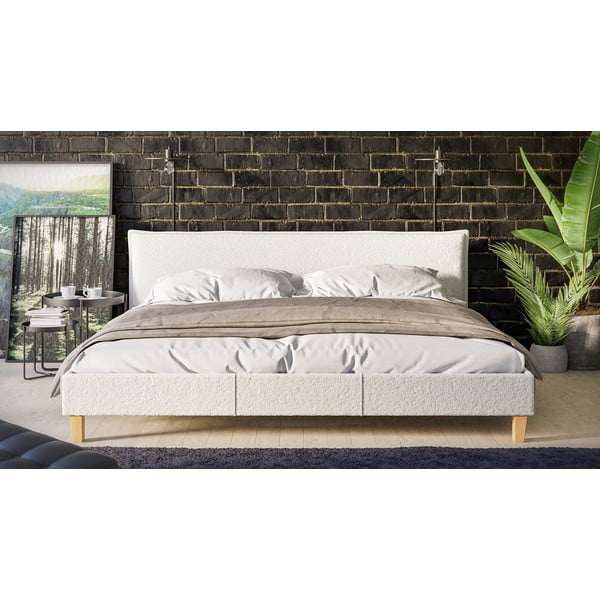 Pat matrimonial crem cu tăblie și  somieră 200x200 cm Tina – Ropez-image-1