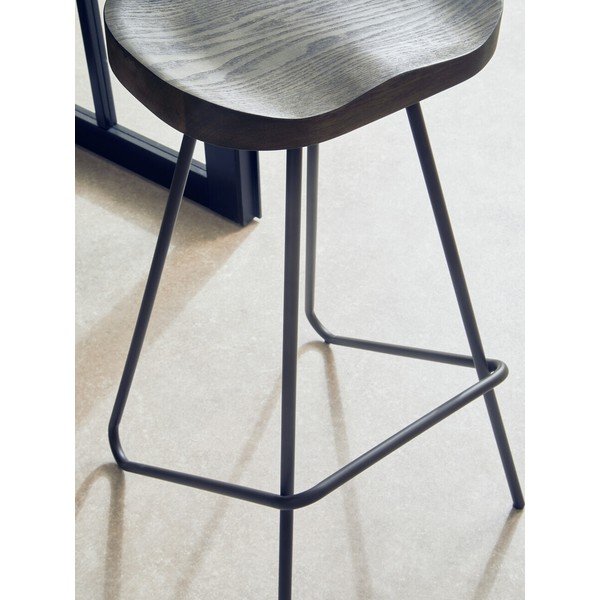 Scaun de bar negru/în culoare naturală din lemn de ulm (înălțime șezut 78 cm) District – Premier Housewares-image-3