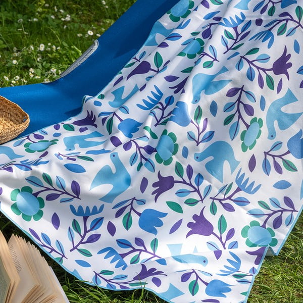 Prosop din microfibră Rex London Folk Doves, 70 x 150 cm, albastru-alb-image-1