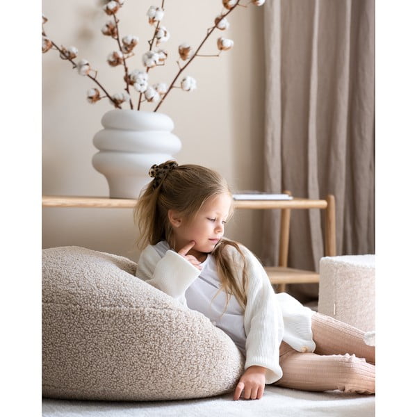 Fotoliu puf pentru copii maro deschis cu tapițerie din țesătură bouclé Round – Wigiwama-image-4