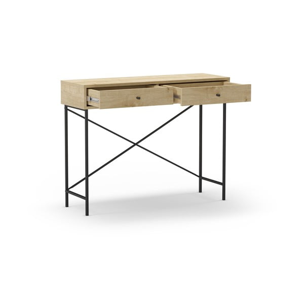 Masă consolă în culoare naturală cu blat cu aspect de lemn de stejar 35x110 cm Titan – Marckeric-image-3