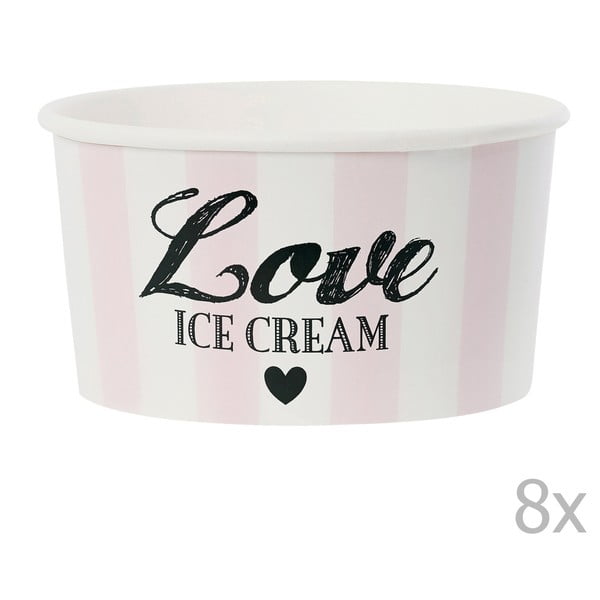 Set 8 cupe hârtie pentru înghețată cu lingurițe Miss Étoile Love