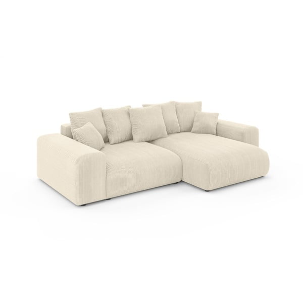 Colțar crem extensibil/cu spațiu de depozitare cu tapițerie din catifea reiată  (cu colț variabil) Luma – Ropez-image-2