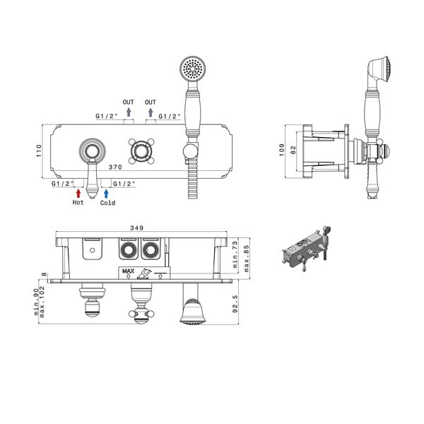 Baterie în culoarea bronzului pentru duș încastrată (3 ieșiri) Vienna – Sapho-image-1