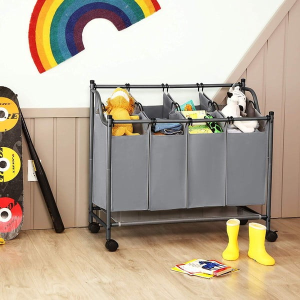 Coș de rufe cu roți și 4 compartimente Songmics, gri-image-1