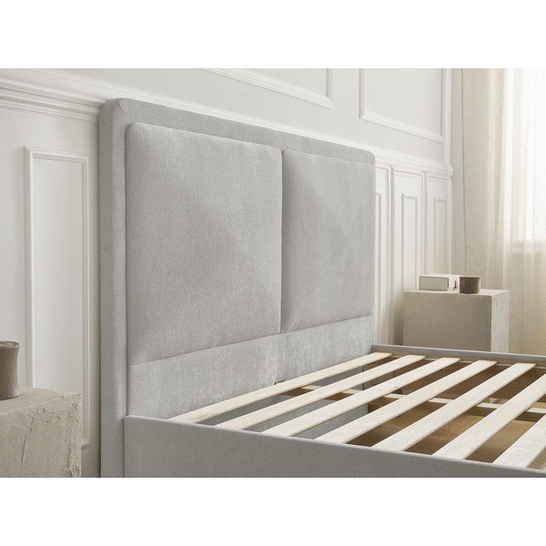 Pat matrimonial gri tapițat tapițat cu somieră 140x190 cm Mara – Bobochic Paris-image-4
