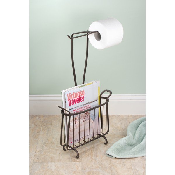Suport metalic pentru hârtia igienică și reviste iDesign Axis, înălțime 61 cm, bronz-image-1