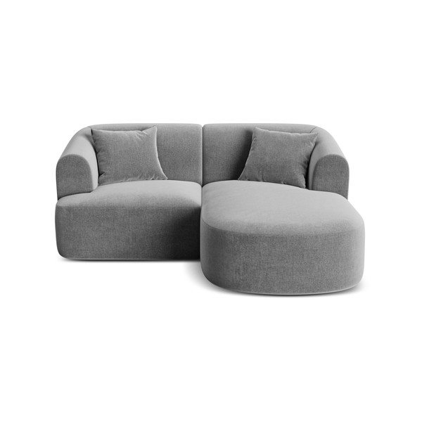 Colțar gri deschis cu tapițerie din catifea (cu colț pe partea dreaptă/cu șezlong) Campi – Cosmopolitan Design