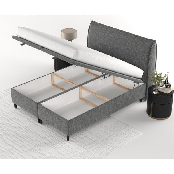 Pat matrimonial gri tapițat cu spațiu de depozitare 200x200 cm Pearl – Maison de Rêve-image-3