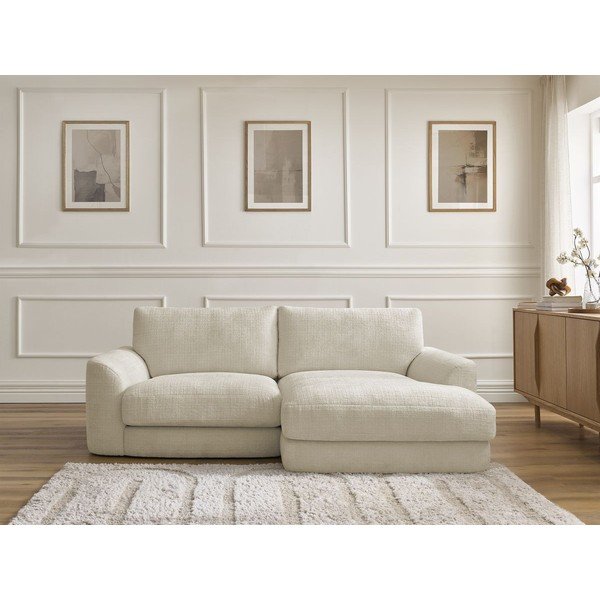 Colțar bej cu tapițerie din chenille (cu colț pe partea dreaptă/cu șezlong) Leonore – Bobochic Paris-image-1