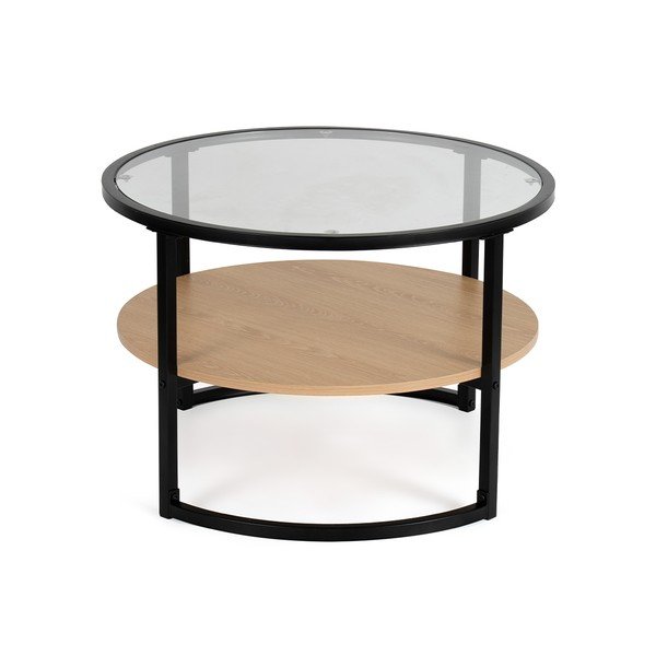 Măsuță de cafea neagră/în culoare naturală rotundă cu aspect de lemn de stejar ø 68 cm Zanu – Bonami Essentials-image-3