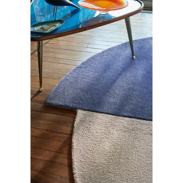 Covor albastru țesut manual, rotund, din lână ø 150 cm Mia Segment – Flair Rugs-image-3