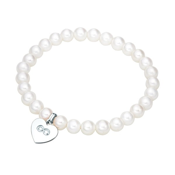 Brățară cu perle și pandantiv argintiu Nova Pearls Copenhagen Heart, lungime 20 cm, alb