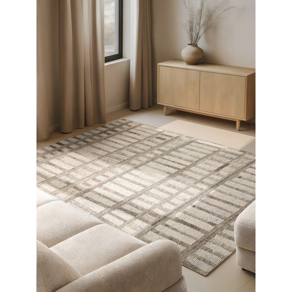 Covor crem țesut manual din lână 160x230 cm Boho 1.0 Linara – Vikosa-image-1