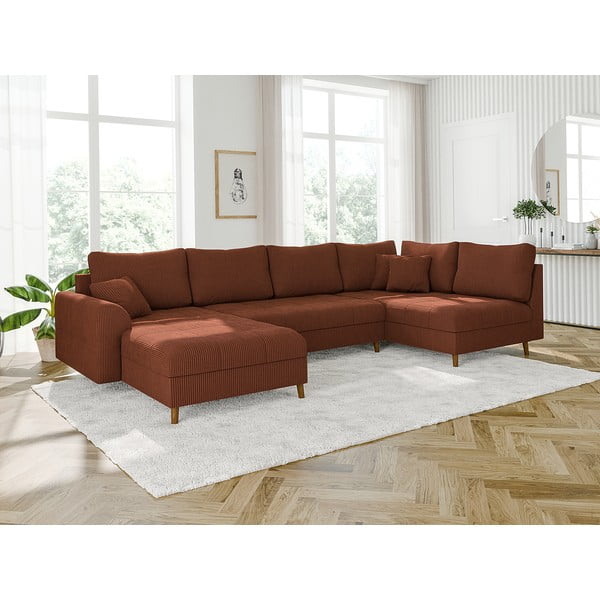 Colțar cărămiziu cu tapițerie din catifea reiată  (cu colț pe partea stângă ) Ariella – Ropez-image-3