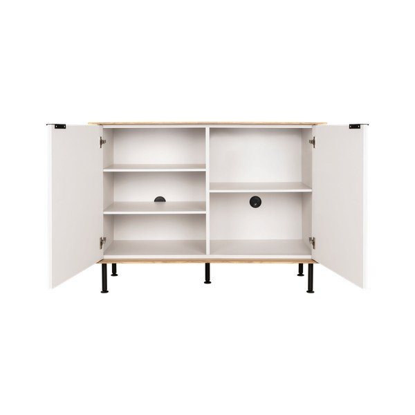 Comodă grej cu aspect de lemn de stejar cu orificiu pentru cabluri 120x88x50 cm Suumo – noo.ma-image-3