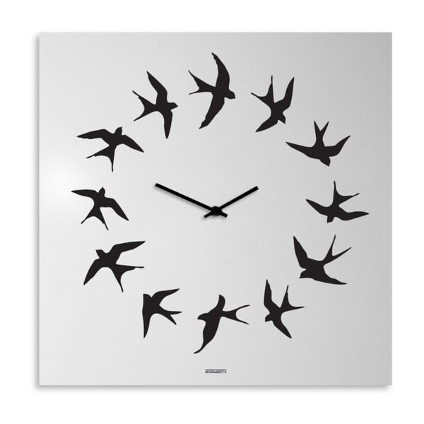 Ceas de perete, dESIGNoBJECT.it Birds White, 50 x 50 cm 