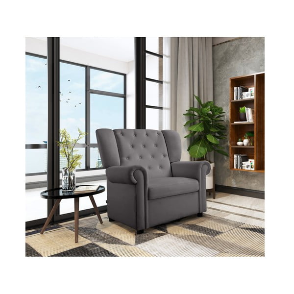 Fotoliu gri balansoar/chesterfield cu tapițerie din catifea Lillyse – Støraa-image-3