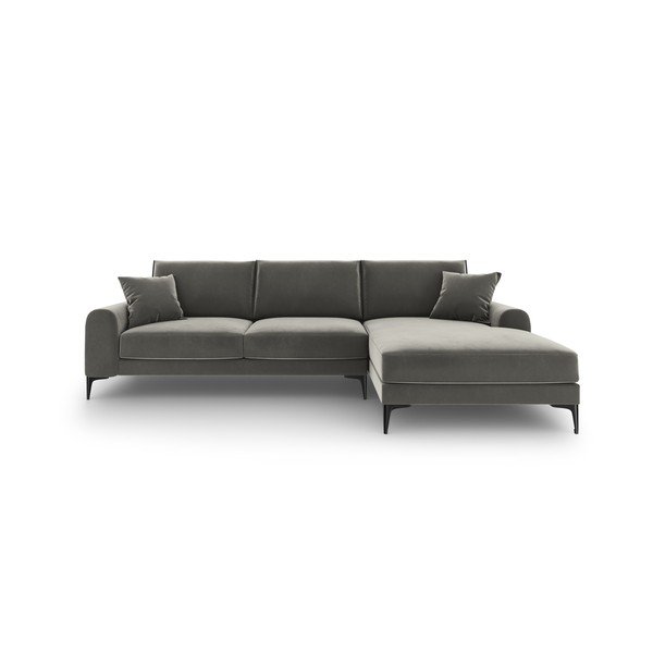 Colțar din catifea cu șezlong dreapta Mazzini Sofas Madara, gri deschis-image-2