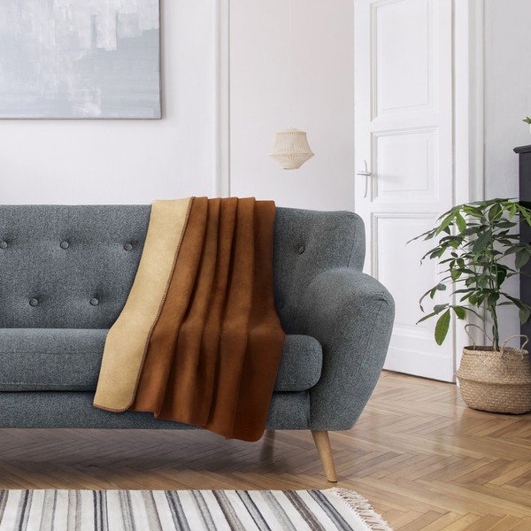 Pătură cu amestec de bumbac AmeliaHome Virkkuu, 150 x 200 cm, maro-bej-image-1