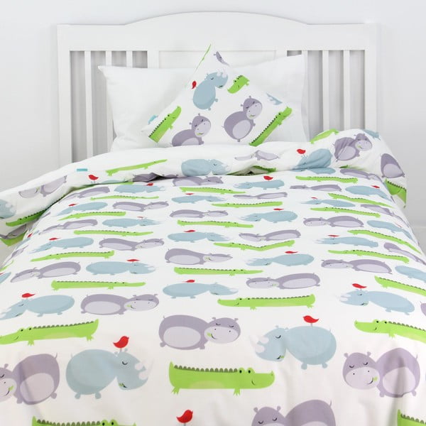 Husă pilotă și pernă din bumbac pentru copii Mr. Fox Hippo, 140 x 200 cm-image-1