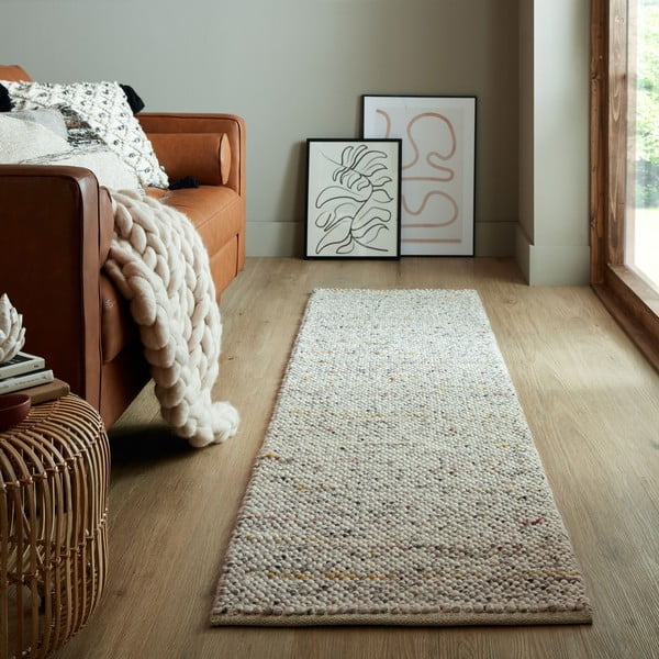 Covor tip traversă crem țesut manual din amestesc de lână 60x230 cm Minerals – Flair Rugs-image-1