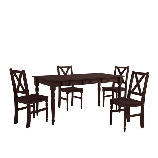 Set 4 scaune și masă din lemn Støraa Normann, 160 x 80 cm, maro închis