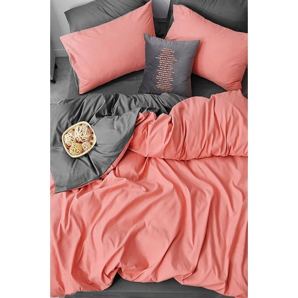 Lenjerie de pat în culoarea somonului-gri din bumbac pentru pat dublu-extins și cearceaf 200x220 cm – Mila Home-image-3