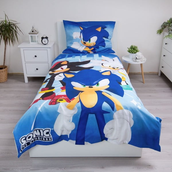 Lenjerie de pat pentru copii albastră din microfibră pentru pat de o persoană 140x200 cm Sonic – Jerry Fabrics-image-1