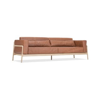 Canapea din piele bovină cu structură din lemn masiv de stejar Gazzda Fawn, 240 cm, maro cognac