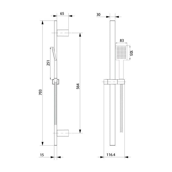 Set de duș negru mat din oțel inoxidabil 70 cm cu duș de mână/cu suport glisant – Sapho-image-3