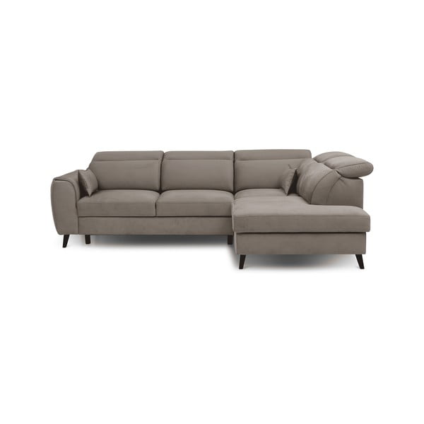 Colțar bej extensibil/cu spațiu de depozitare cu tapițerie din catifea (cu colț pe partea dreaptă/în formă de ”L”) Noble – ELTAP