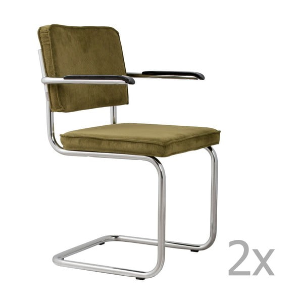 Set 2 scaune cu suport pentru brațe Zuiver Ridge Rib, verde