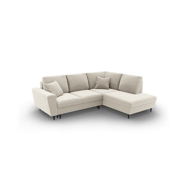 Colțar bej extensibil, cu spațiu de depozitare cu tapițerie din catifea (cu colț pe partea dreaptă-în formă de ”L”) Kyoto – Cosmopolitan Design-image-1